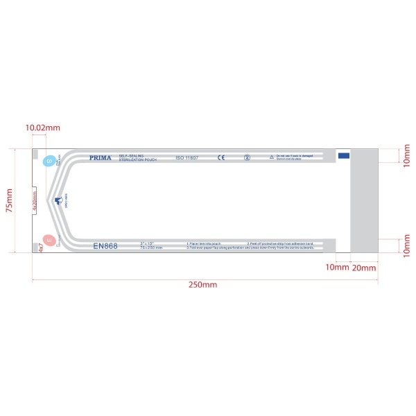 Pungi sterilizare autosigilante autoclav - 75 x 250 mm - 100 buc