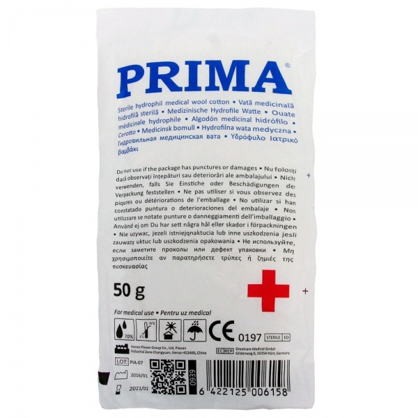 Vata medicinala 50 gr, bumbac - sterila