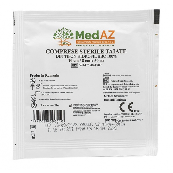Comprese tifon sterile, taiate 10 x 8 cm - 50 straturi