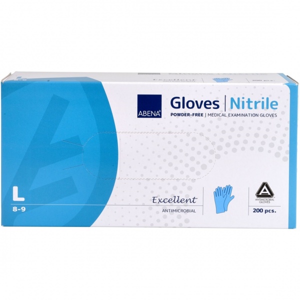 Abena Excellent - Manusi de Examinare din Nitril Antimicrobiene - Albastre - L - 200 buc