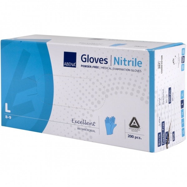 Abena Excellent - Manusi de Examinare din Nitril Antimicrobiene - Albastre - L - 200 buc