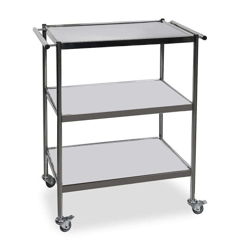 Masa instrumentar inox cu manere orizontale si 3 blaturi