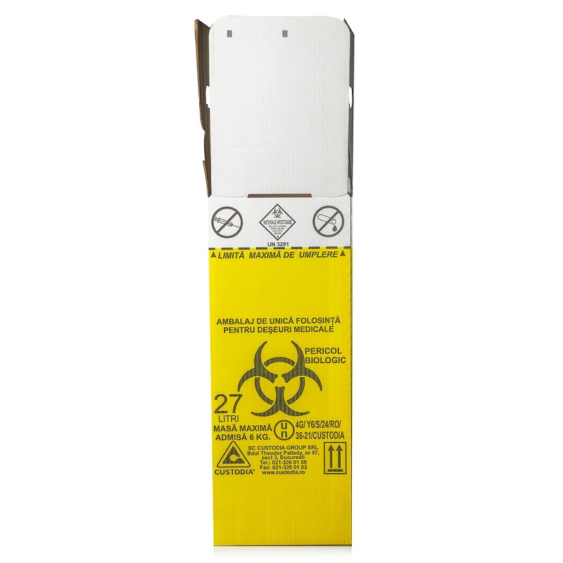 Cutii carton pentru deseuri infectioase 27 l, cu sac galben 2