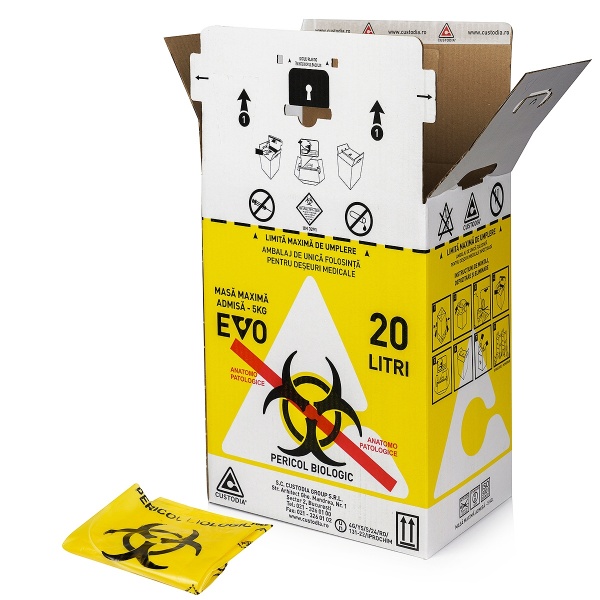 Cutii carton pentru deseuri anatomo patologice 20 l, cu sac galben