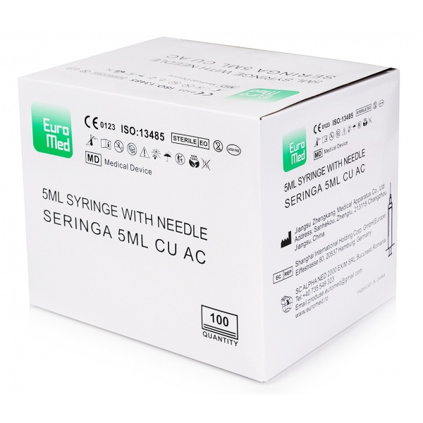 Seringi 5 ml cu 2 componente si ac 22G - 100 buc