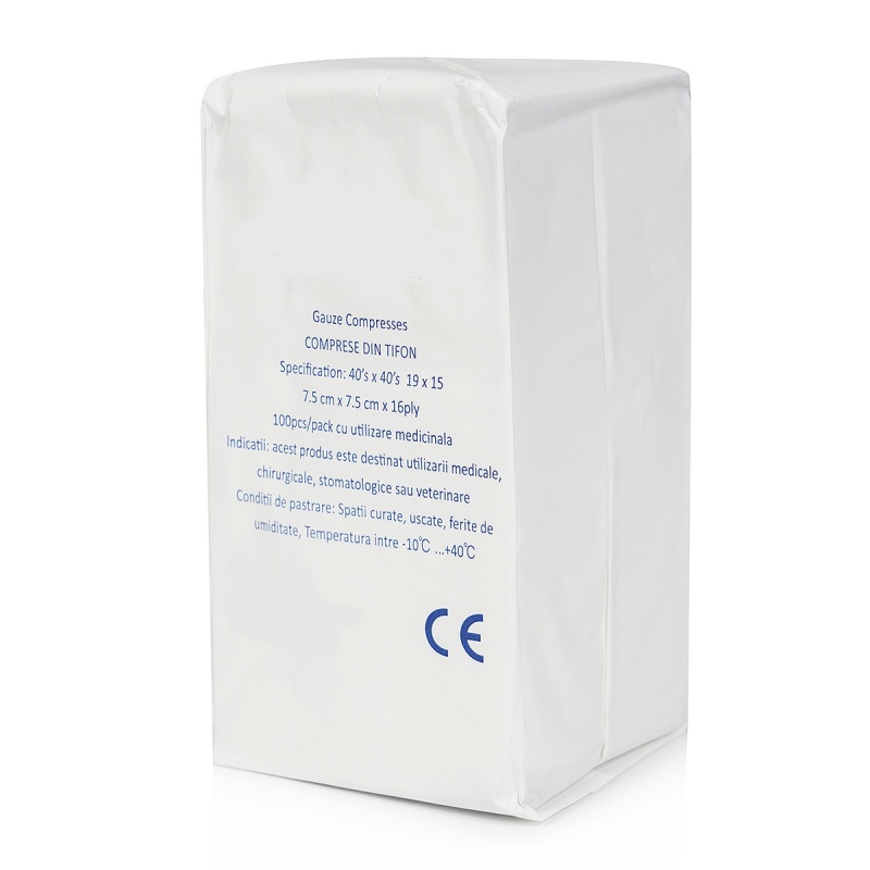 Comprese tifon nesterile 7.5 x 7.5 cm - 16 straturi - 100 buc