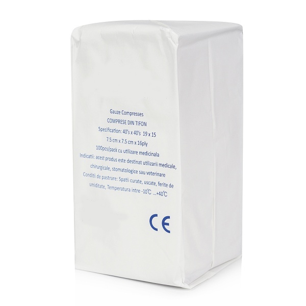 Comprese tifon nesterile 7.5 x 7.5 cm - 16 straturi - 100 buc