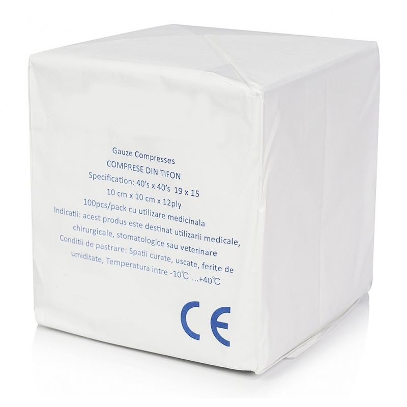 Comprese tifon nesterile 10 x 10 cm - 12 straturi - 100 buc