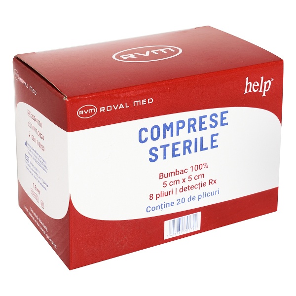 Help - Comprese Tifon Sterile cu Detectie Rx - 5 x 5 cm - 8 pliuri - 100 buc