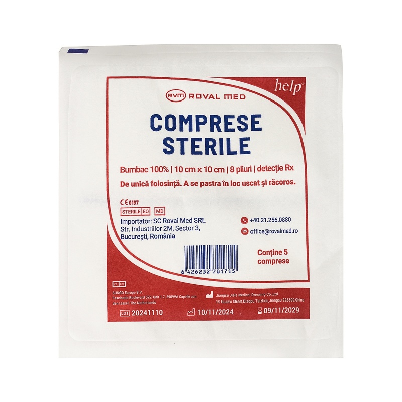Help - Comprese Tifon Sterile cu Detectie Rx - 10 x 10 cm - 8 pliuri - 100 buc 2