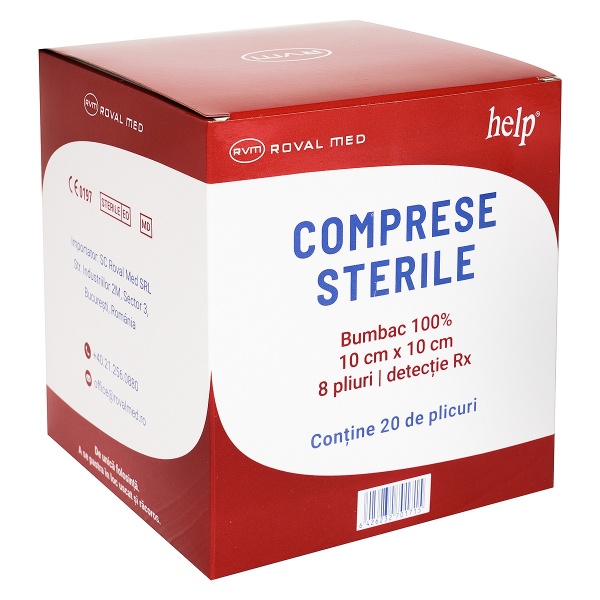 Help - Comprese Tifon Sterile cu Detectie Rx - 10 x 10 cm - 8 pliuri - 100 buc