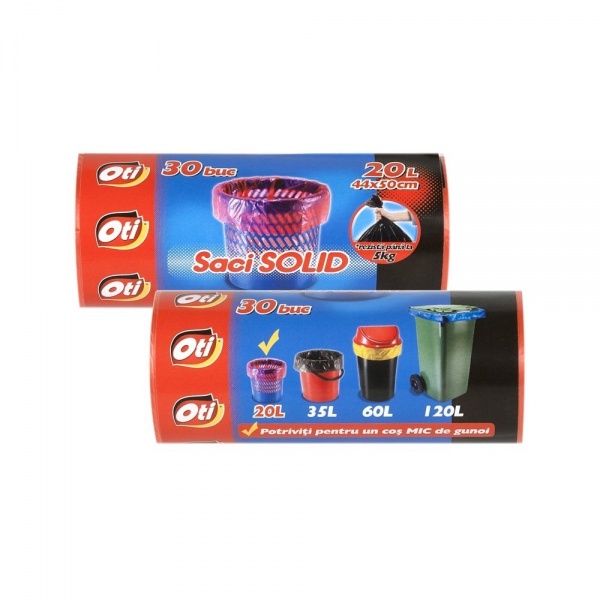 Saci menaj SOLID 20 l., rosu, 44x50 cm., 30 buc./rola