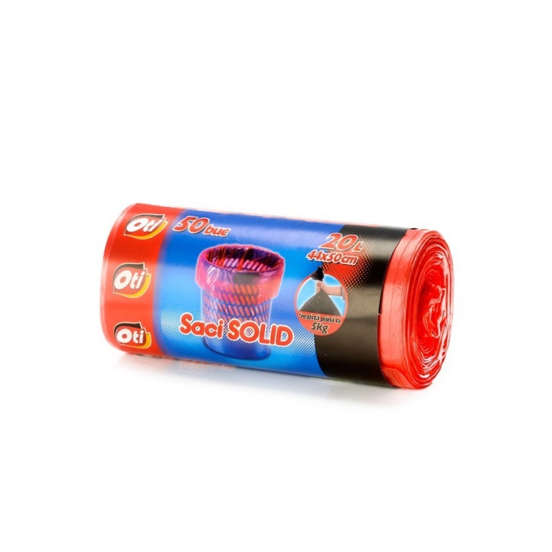Saci menaj SOLID 20 l., rosu, 44x50 cm., 50 buc pe rola