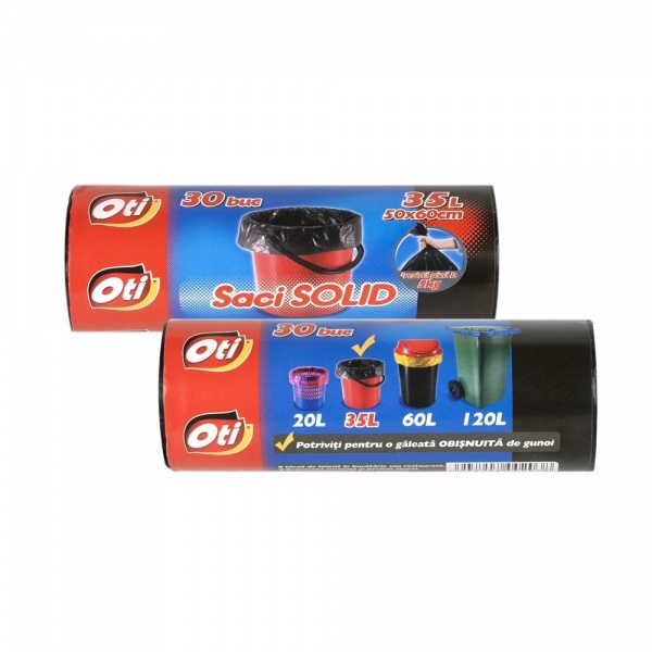 Saci menaj SOLID 35 l., negru, 50x60 cm., 30 buc pe rola