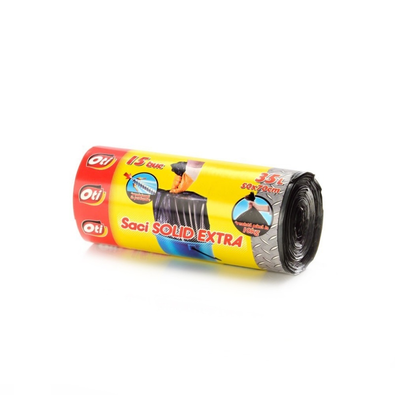 Saci menaj SOLID EXTRA, 35 l., negru, 50x70 cm., 15 buc./rola