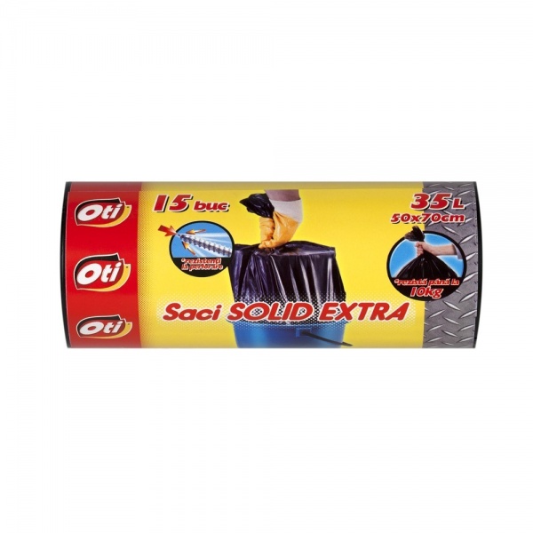 Saci menaj SOLID EXTRA, 35 l., negru, 50x70 cm., 15 buc./rola