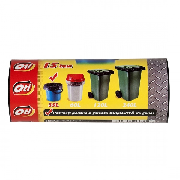 Saci menaj SOLID EXTRA, 35 l., negru, 50x70 cm., 15 buc./rola
