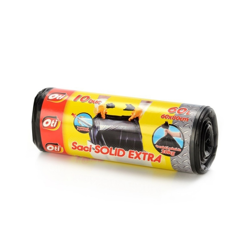 Saci menaj SOLID EXTRA, 60 l., negru, 60x80 cm., 10 buc./rola