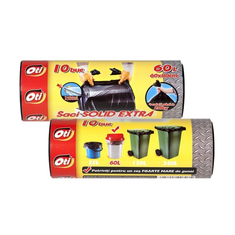 Saci menaj SOLID EXTRA, 60 l., negru, 60x80 cm., 10 buc./rola 2