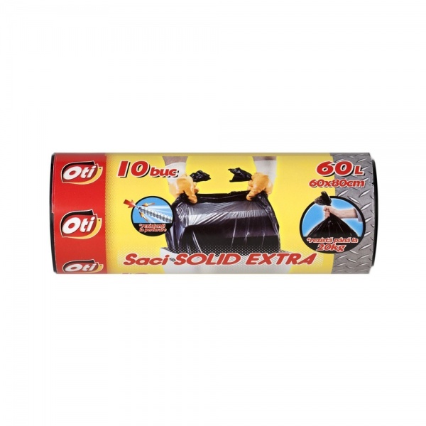 Saci menaj SOLID EXTRA, 60 l., negru, 60x80 cm., 10 buc./rola