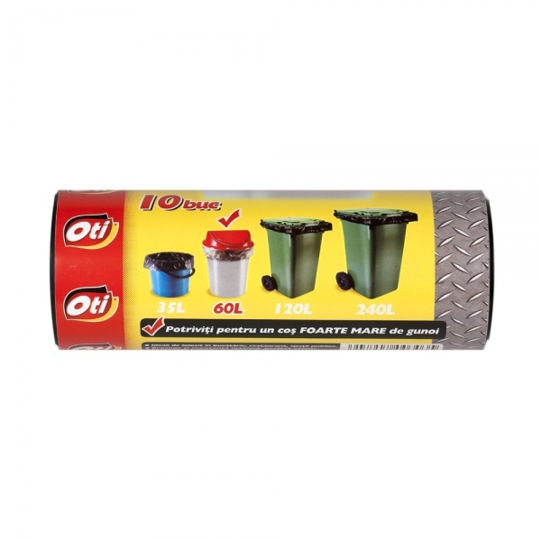 Saci menaj SOLID EXTRA, 60 l., negru, 60x80 cm., 10 buc./rola