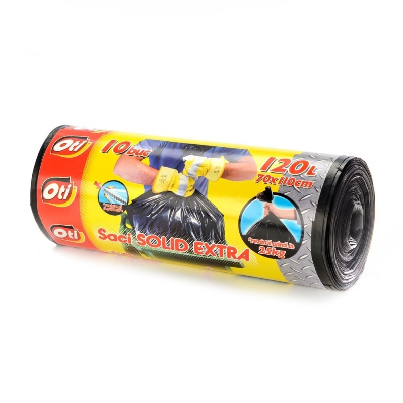 Saci menaj SOLID EXTRA, 120 l., negru, 70x110 cm., 10 buc./rola