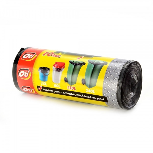 Saci menaj SOLID EXTRA, 120 l., negru, 70x110 cm., 10 buc./rola