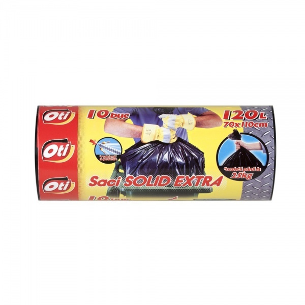Saci menaj SOLID EXTRA, 120 l., negru, 70x110 cm., 10 buc./rola