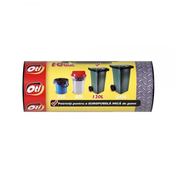 Saci menaj SOLID EXTRA, 120 l., negru, 70x110 cm., 10 buc./rola