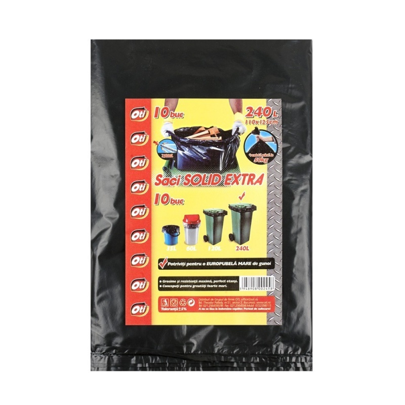 Saci menaj SOLID EXTRA, 240 l., negru, 110x125 cm., 10 buc./pac.