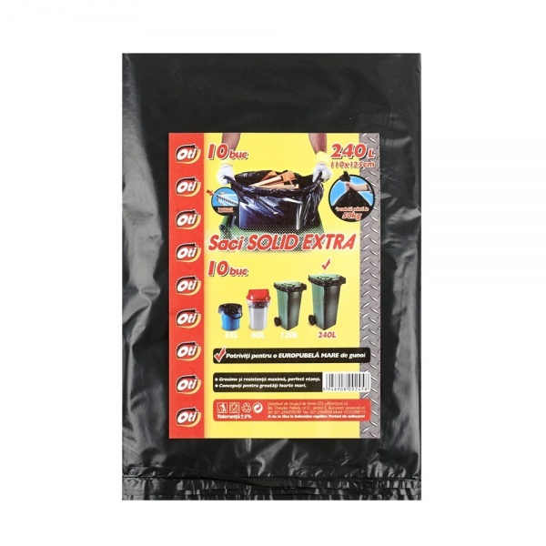 Saci menaj SOLID EXTRA, 240 l., negru, 110x125 cm., 10 buc./pac.