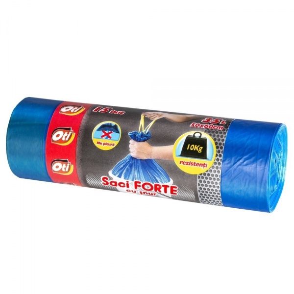 Saci menaj FORTE cu snur 35L, 50 x 60 cm, 15 buc./rola