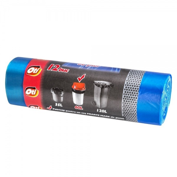 Saci menaj FORTE cu snur 60L, 60 x 70 cm, 12 buc./rola