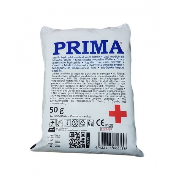 Vata medicinala 50 gr, bumbac - sterila