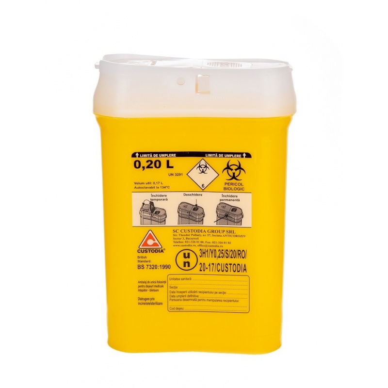 Recipient plastic pentru deseuri intepatoare taietoare - 0.2 litri
