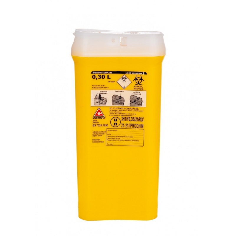 Recipient plastic pentru deseuri intepatoare taietoare - 0.3 litri