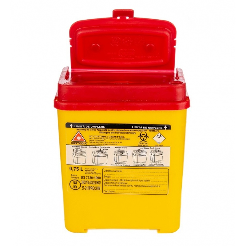Recipient plastic pentru deseuri intepatoare taietoare - 0.75 litri
