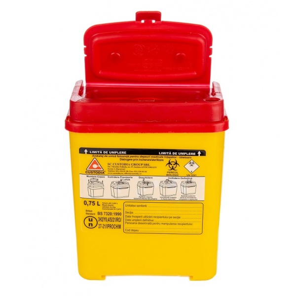 Recipient plastic pentru deseuri intepatoare taietoare - 0.75 litri