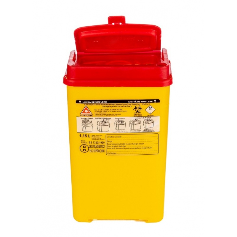 Recipient plastic pentru deseuri intepatoare taietoare - 1.15 litri