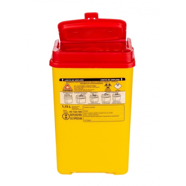 Recipient plastic pentru deseuri intepatoare taietoare - 1.15 litri