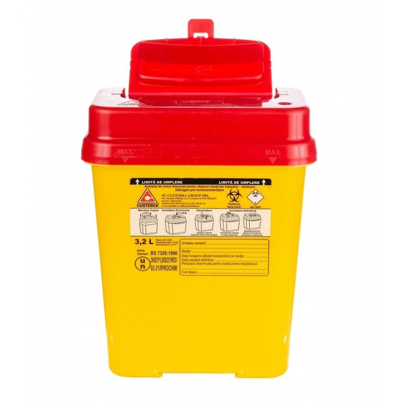 Recipient plastic pentru deseuri intepatoare taietoare - 3.2 litri