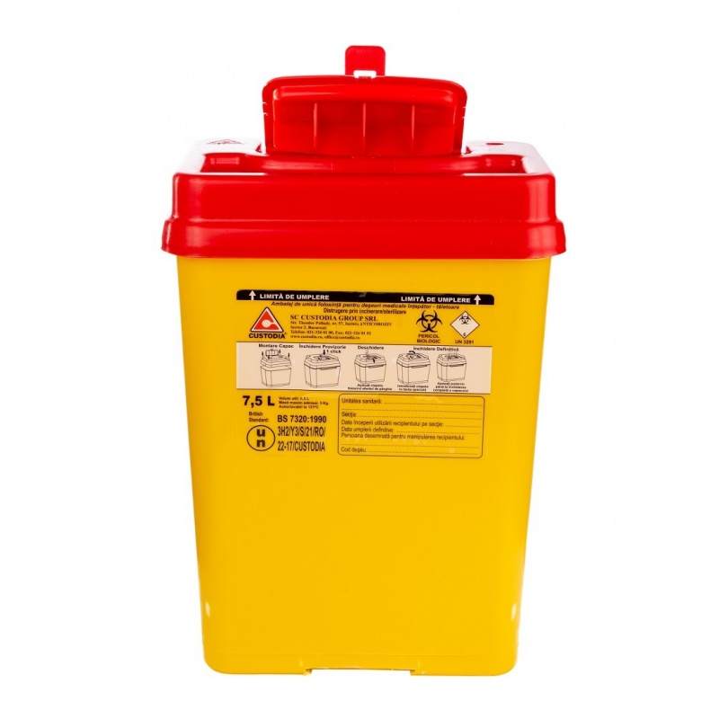 Recipient plastic pentru deseuri intepatoare taietoare - 7.5 litri