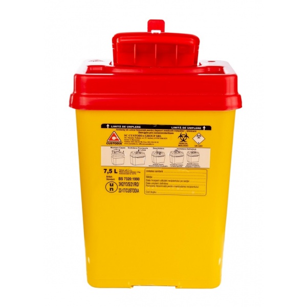 Recipient plastic pentru deseuri intepatoare taietoare - 7.5 litri