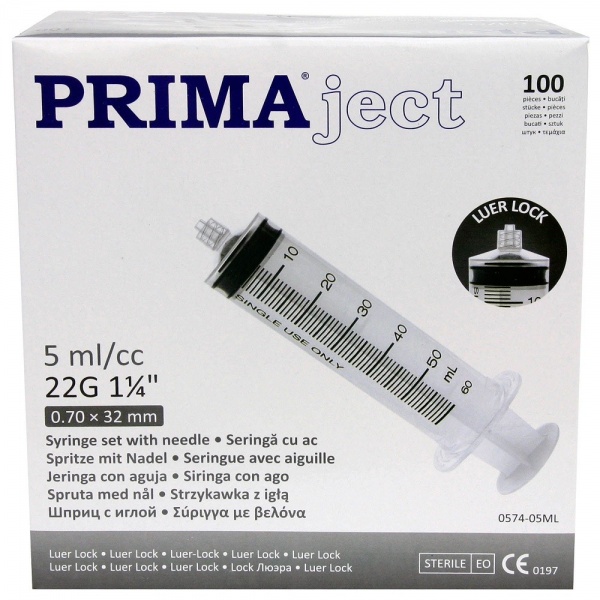 Seringi 5 ml cu filet si ac 22G - PRIMA - 100 buc