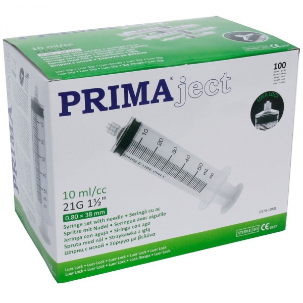 Seringi 10 ml cu filet si ac 21G - PRIMA - 100 buc