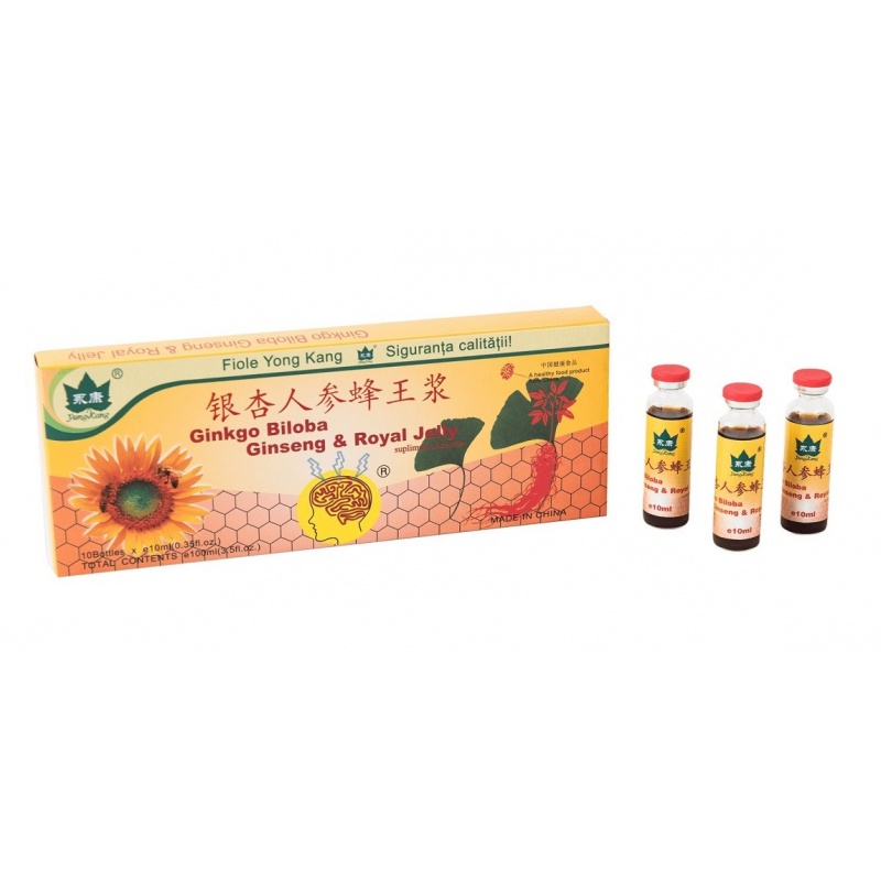 Yong Kang - Ginkgo Biloba, Ginseng & Royal Jelly - 10 fiole