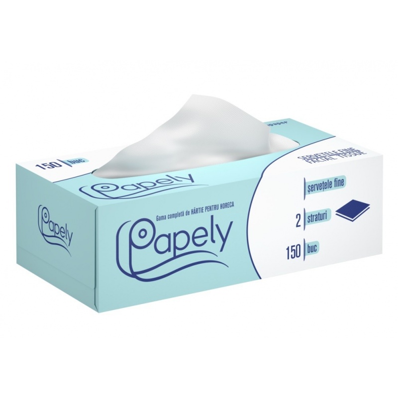 Servetel facial, alb, 2 straturi Papely - 150 buc
