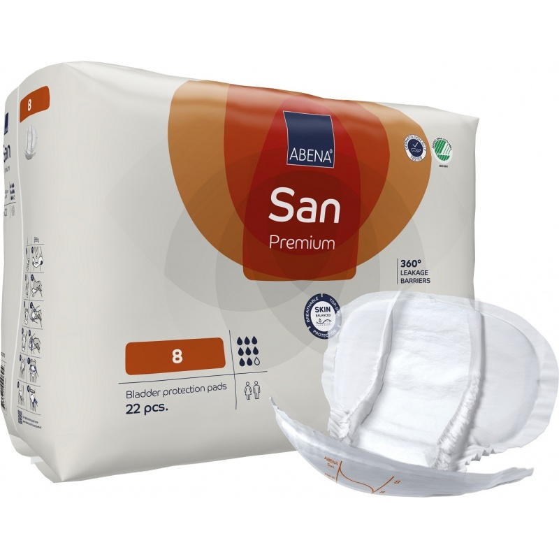 Abena San - 8 - Premium, Absorbante anatomice incontinenta - 2500 ml - 22 buc
