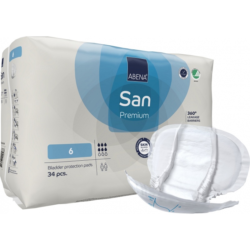 Abena San - 6 - Premium, Absorbante anatomice incontinenta - 1600 ml - 34 buc