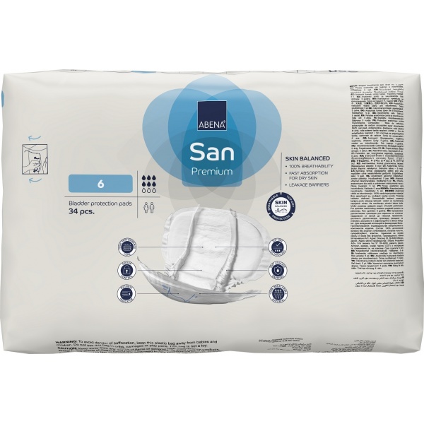 Abena San - 6 - Premium, Absorbante anatomice incontinenta - 1600 ml - 34 buc